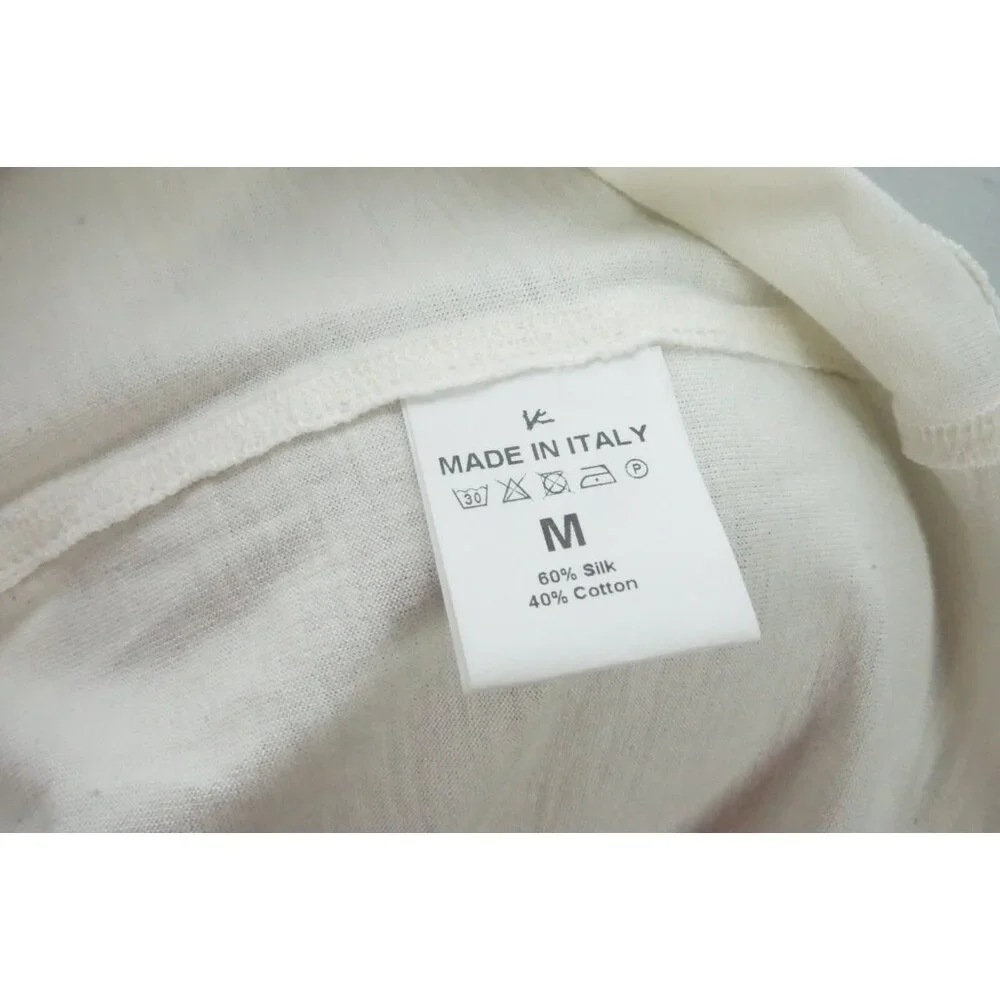 Isaia Off White Mock Turtleneck Short Sleeve Mens Silk Blend T Shirt Sz M NEW